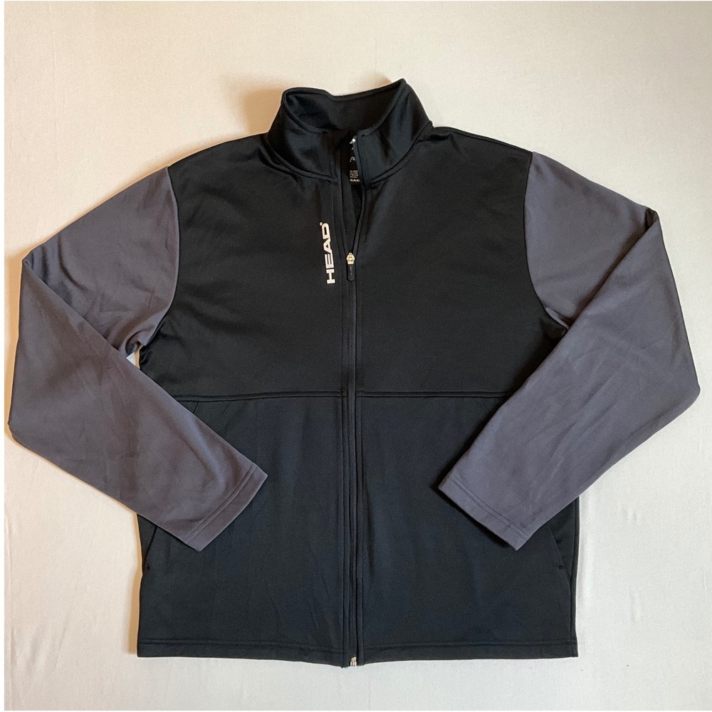 Head Tennis Jacket Men Large Black Gray Full Zip Athletic Fleece Lined RN117927